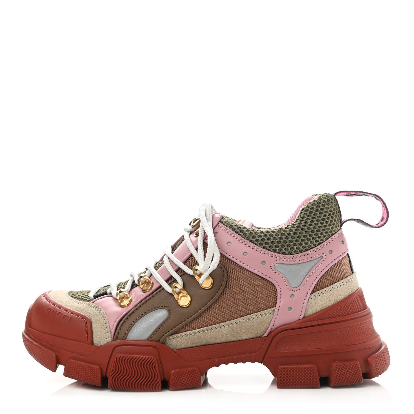 X SEGA Mesh Canvas Calfskin Womens Flashtrek Sneakers 35 Military Oatmeal Carmine Rose Ardesia
