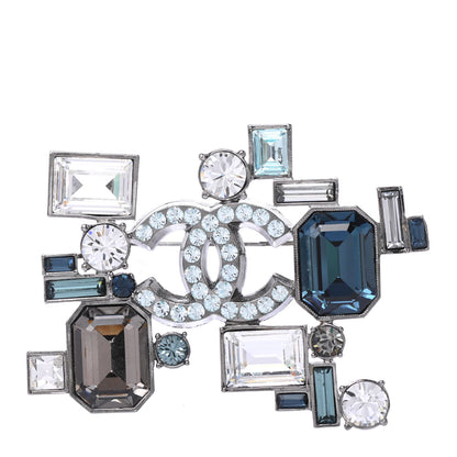 Chanel Baguette Crystal CC Brooch Silver Blue 1 of 4
