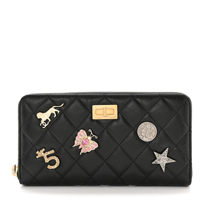 Chanel Aged Calfskin Quilted Lucky Charms 2.55 Reissue Zip Around Wallet Black 1 of 8