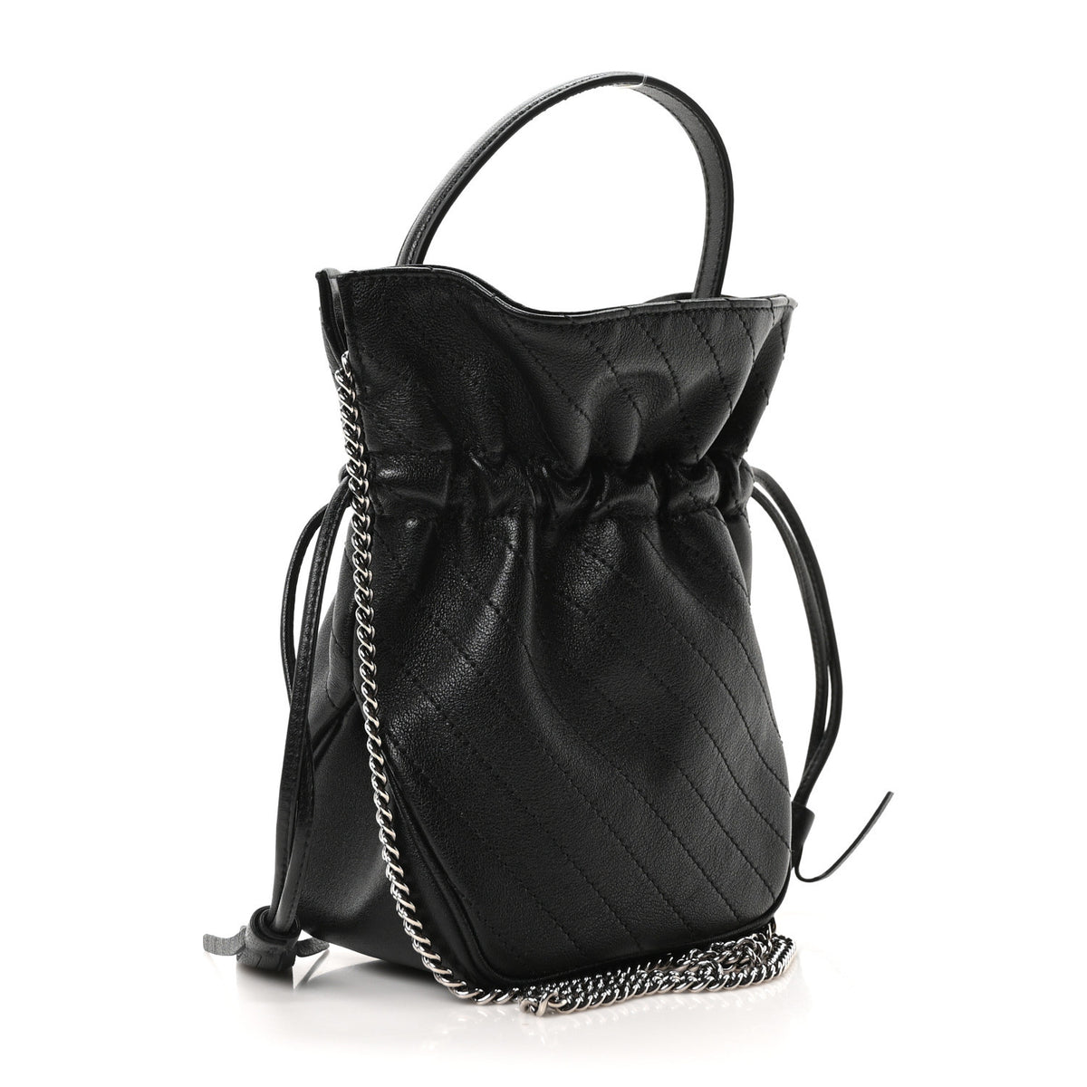 Gucci Sakai Be Green Calfskin Diagonal Stitched Mini Blondie Bucket Bag Black 3 of 10