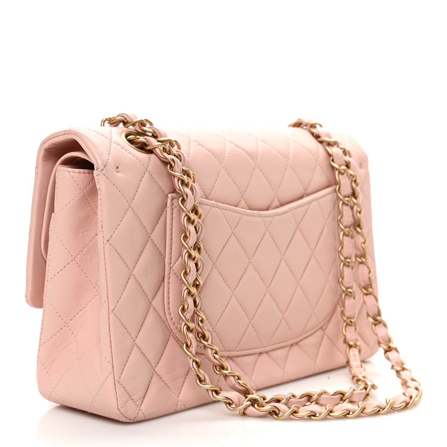 Lambskin Quilted Medium Double Flap Light Pink