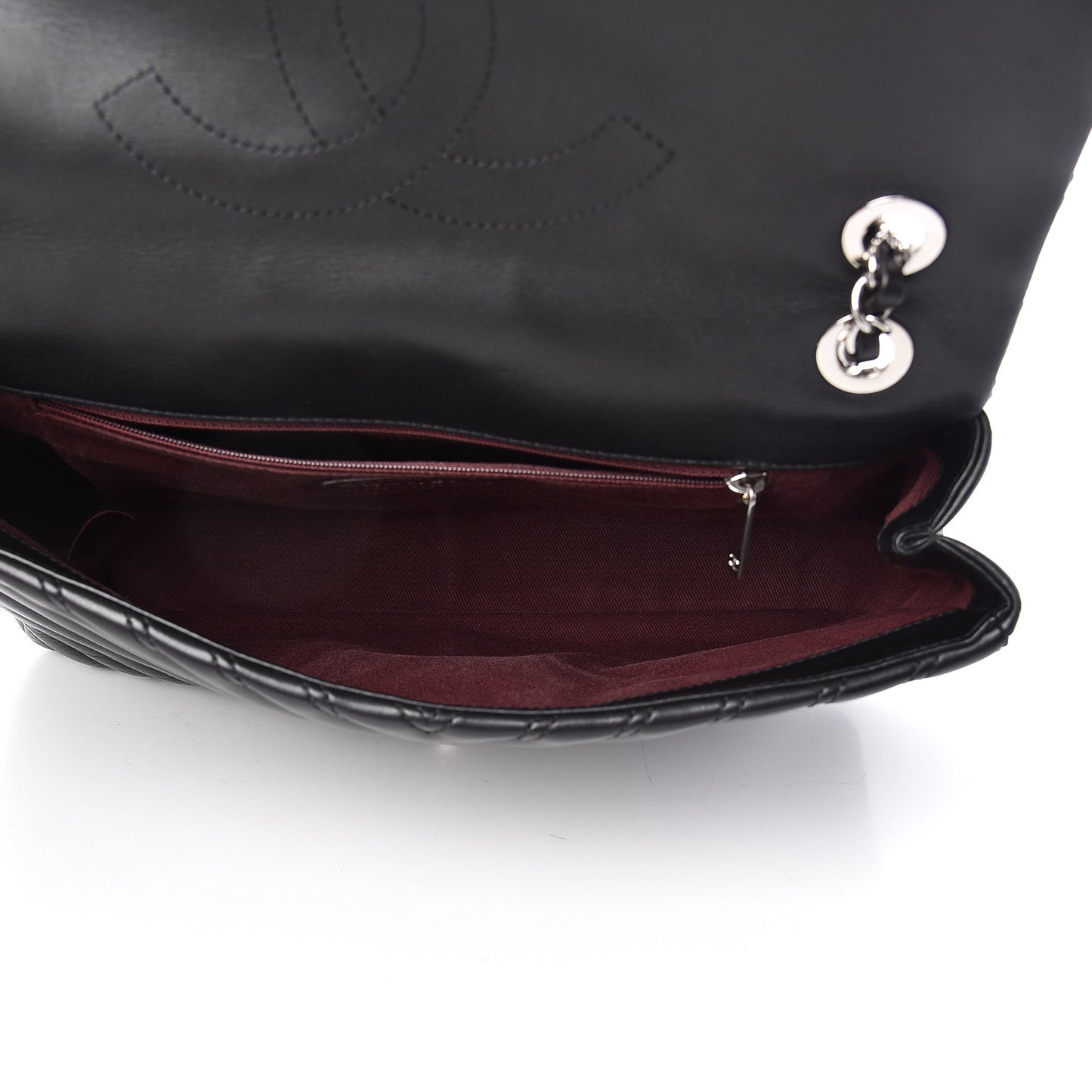 Lambskin Chevron Quilted Double Stitch Jumbo Single Flap Black