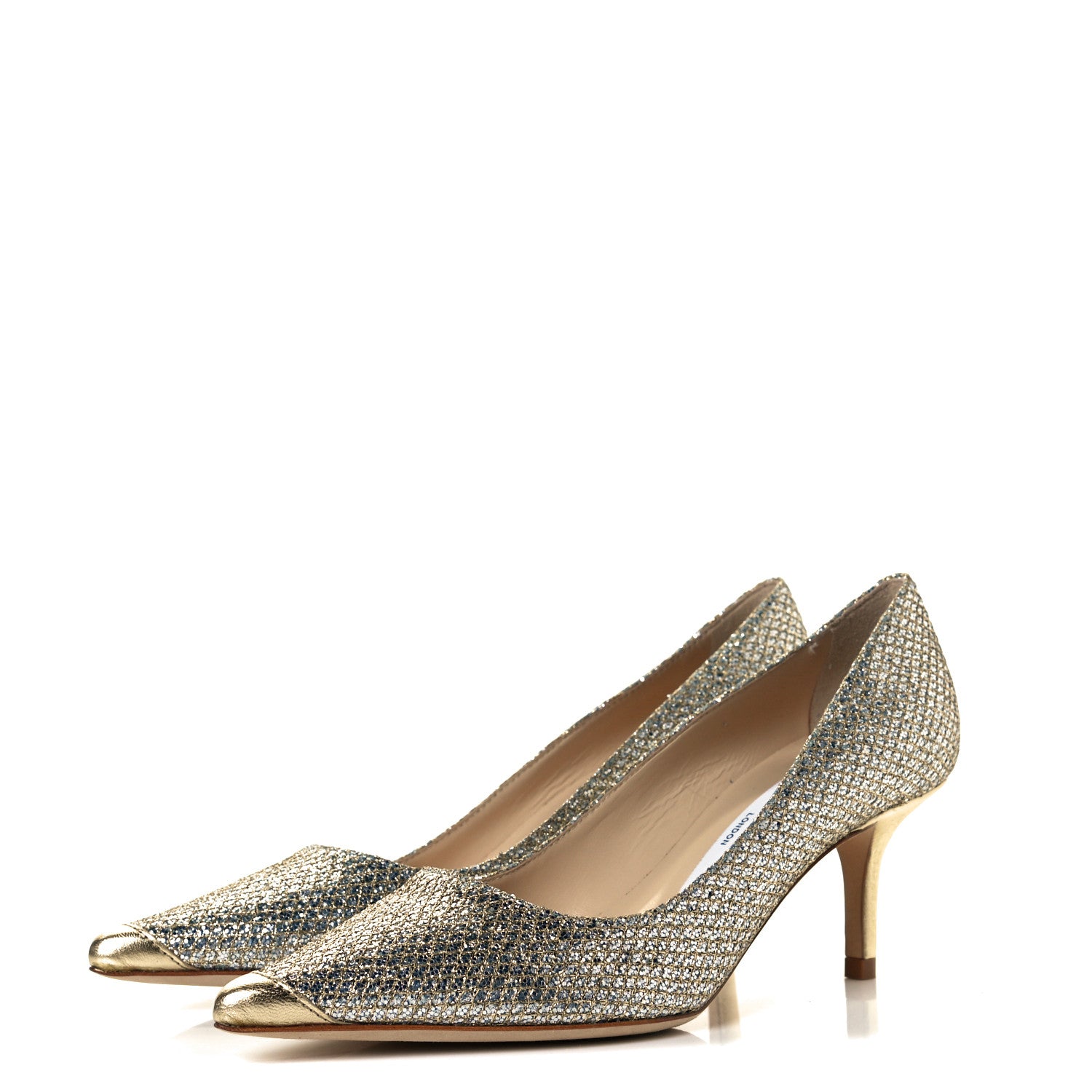 Jimmy Choo Coarse Glitter Fabric Aurora Pumps 35.5 Champagne 2 of 9