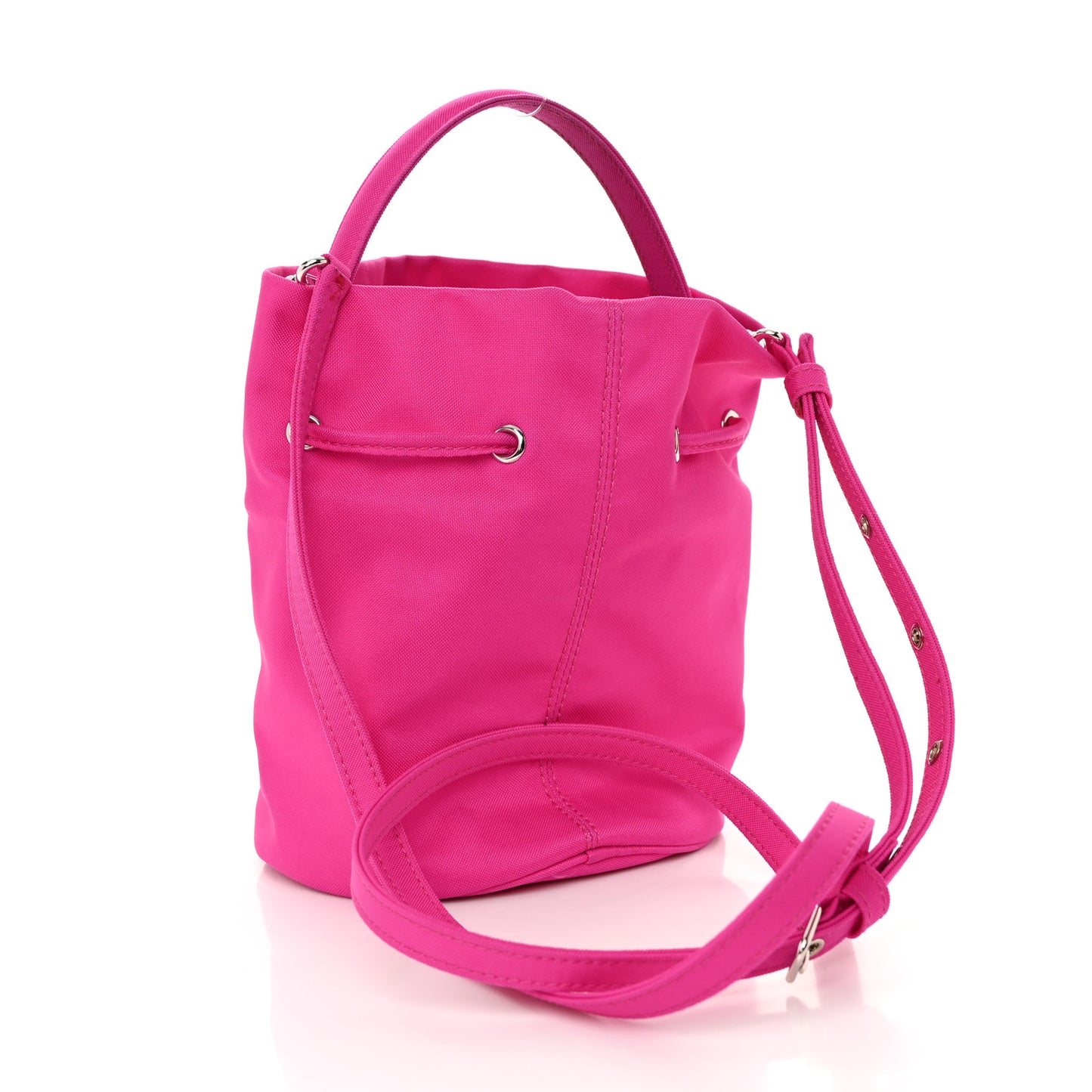 Recycled Sport Nylon Logo Embroidered Wheel Drawstring Bucket Bag XS Fuchsia Black