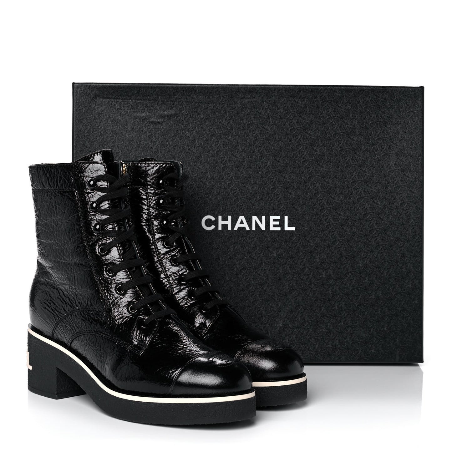 Shiny Crumpled Lambskin Lace Up Combat Boots 39.5 Black
