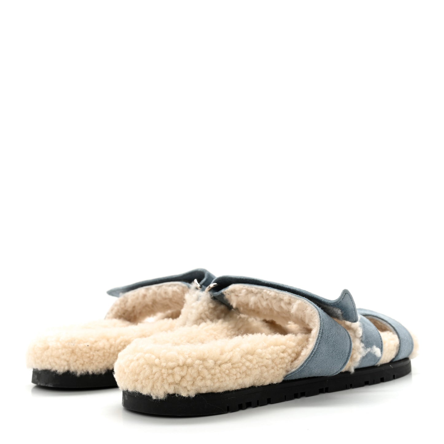 Suede Goatskin Woolskin Womens Chypre Sandals 35.5 Bleu Pinede Ecru