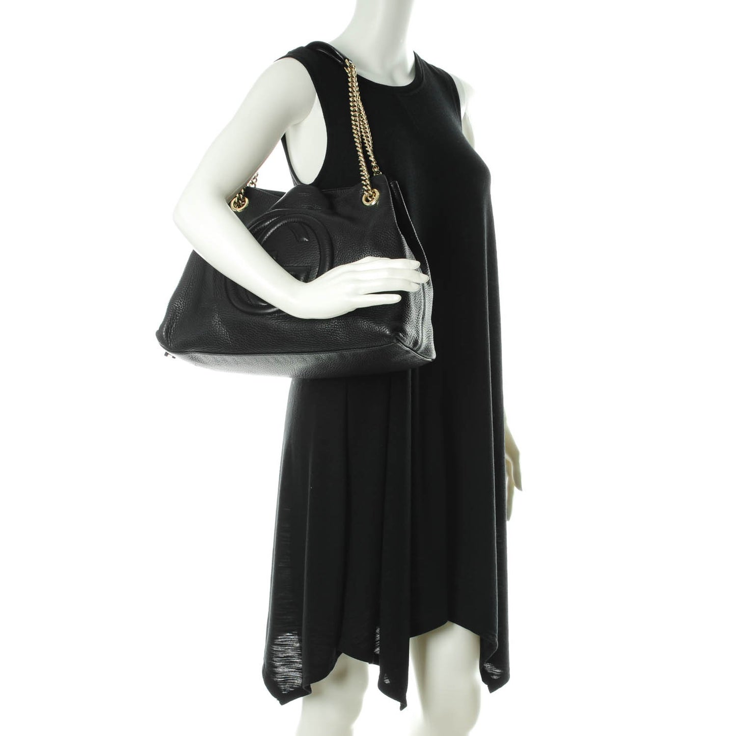 Pebbled Calfskin Medium Soho Chain Shoulder Bag Black