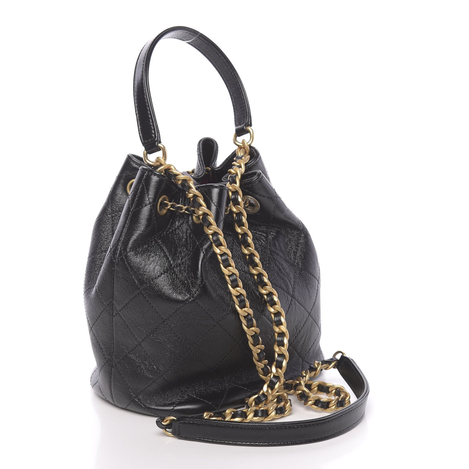 Chanel Shiny Lambskin Quilted Drawstring Bag Black 3 of 11