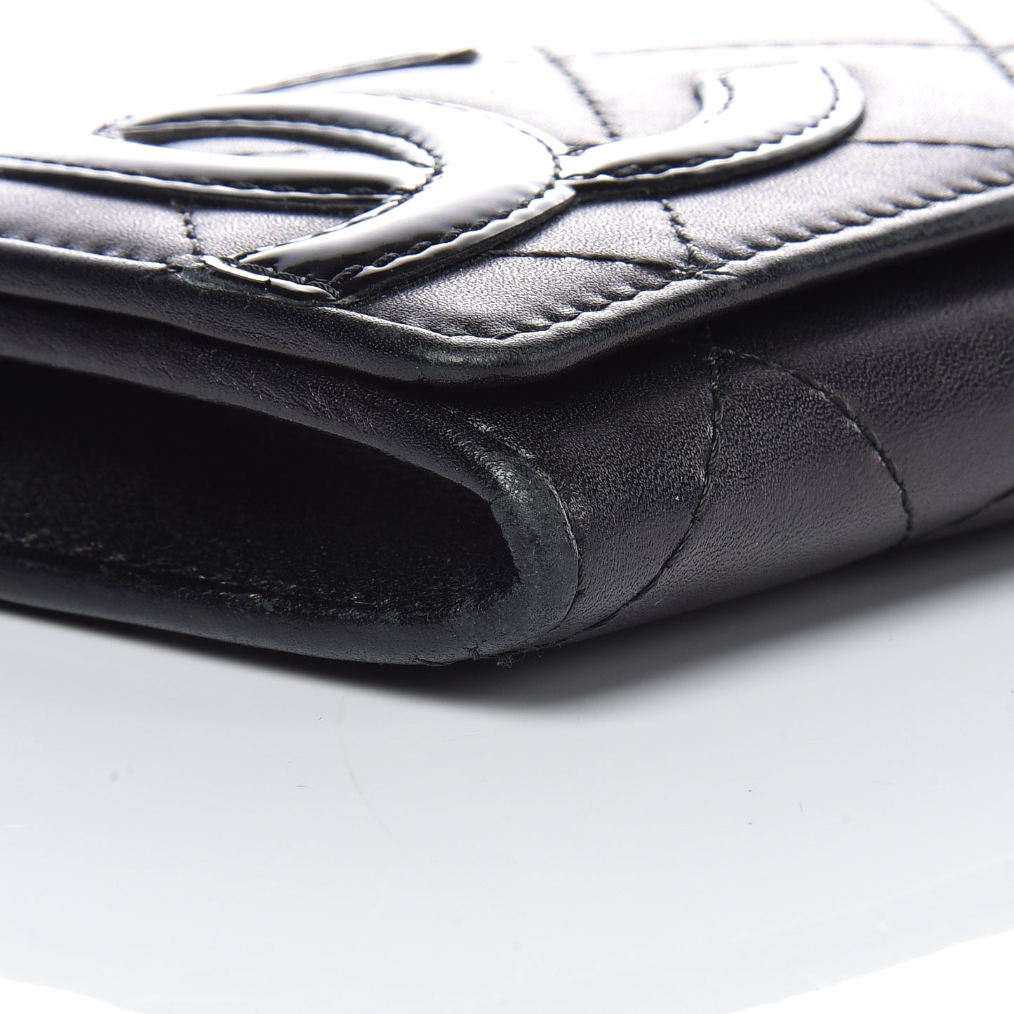 Calfskin Quilted Cambon Business Card Holder Black