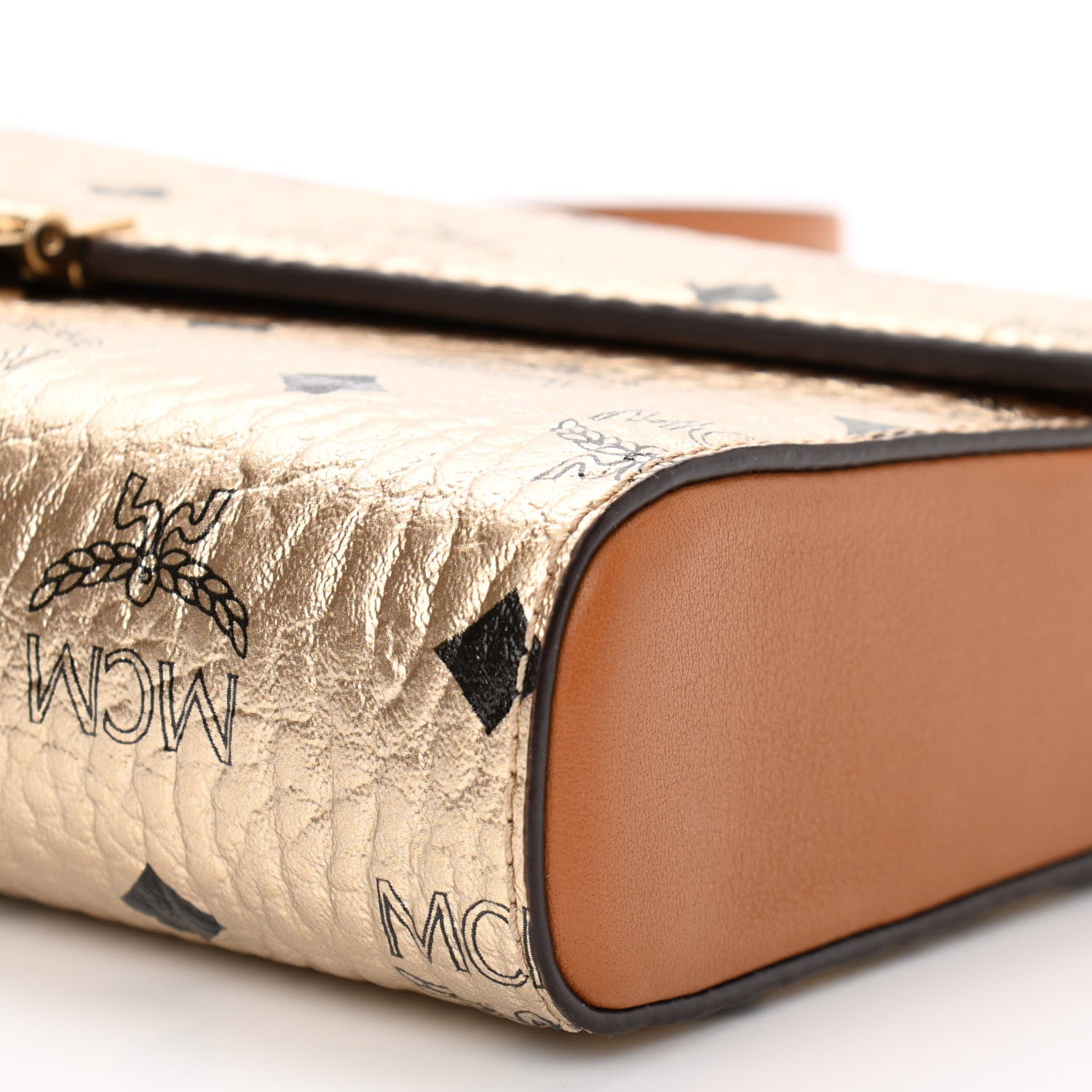 MCM Metallic Visetos Medium Millie Crossbody Bag Berlin Gold 9 of 10