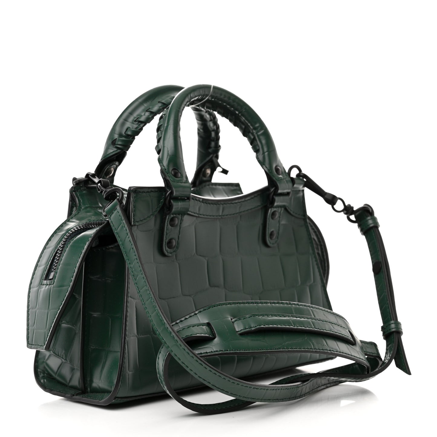 Semi Shiny Calfskin Crocodile Embossed Neo Classic Black Hardware Mini City Forest Green