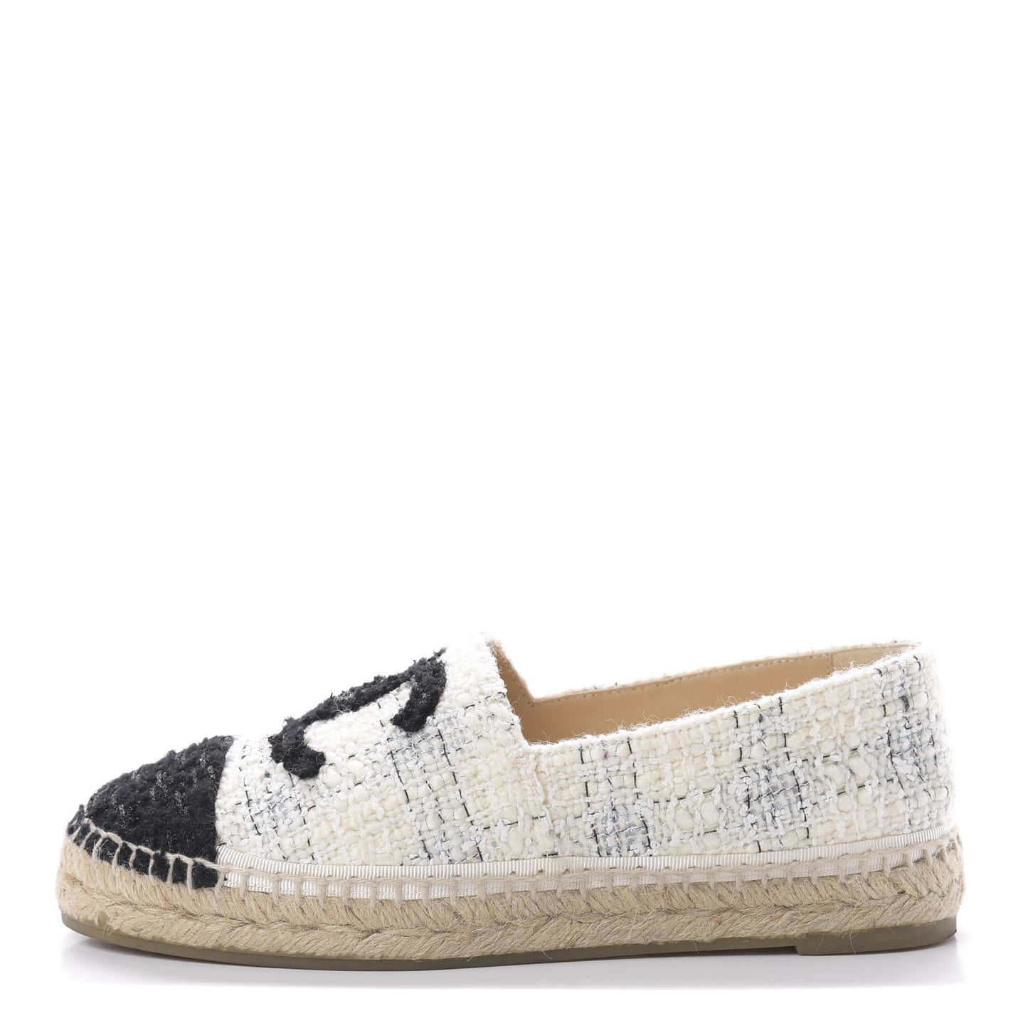 Tweed CC Espadrilles 37 Ecru White Blue Black