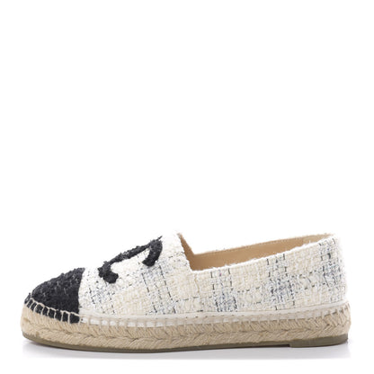 Chanel Tweed CC Espadrilles 37 Ecru White Blue Black 1 of 10
