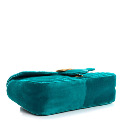 Gucci Velvet Matelasse Small GG Marmont Shoulder Bag Pavone Cyan 4 of 10