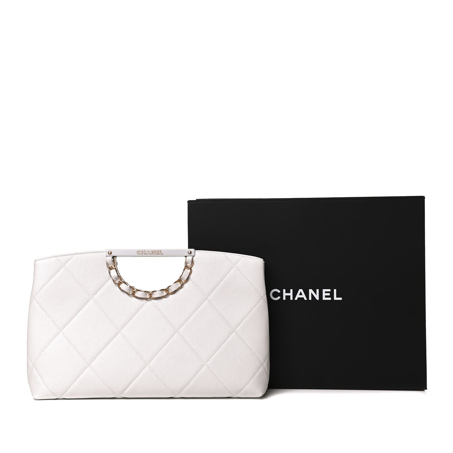 Caviar Quilted A Real Catch Clutch White