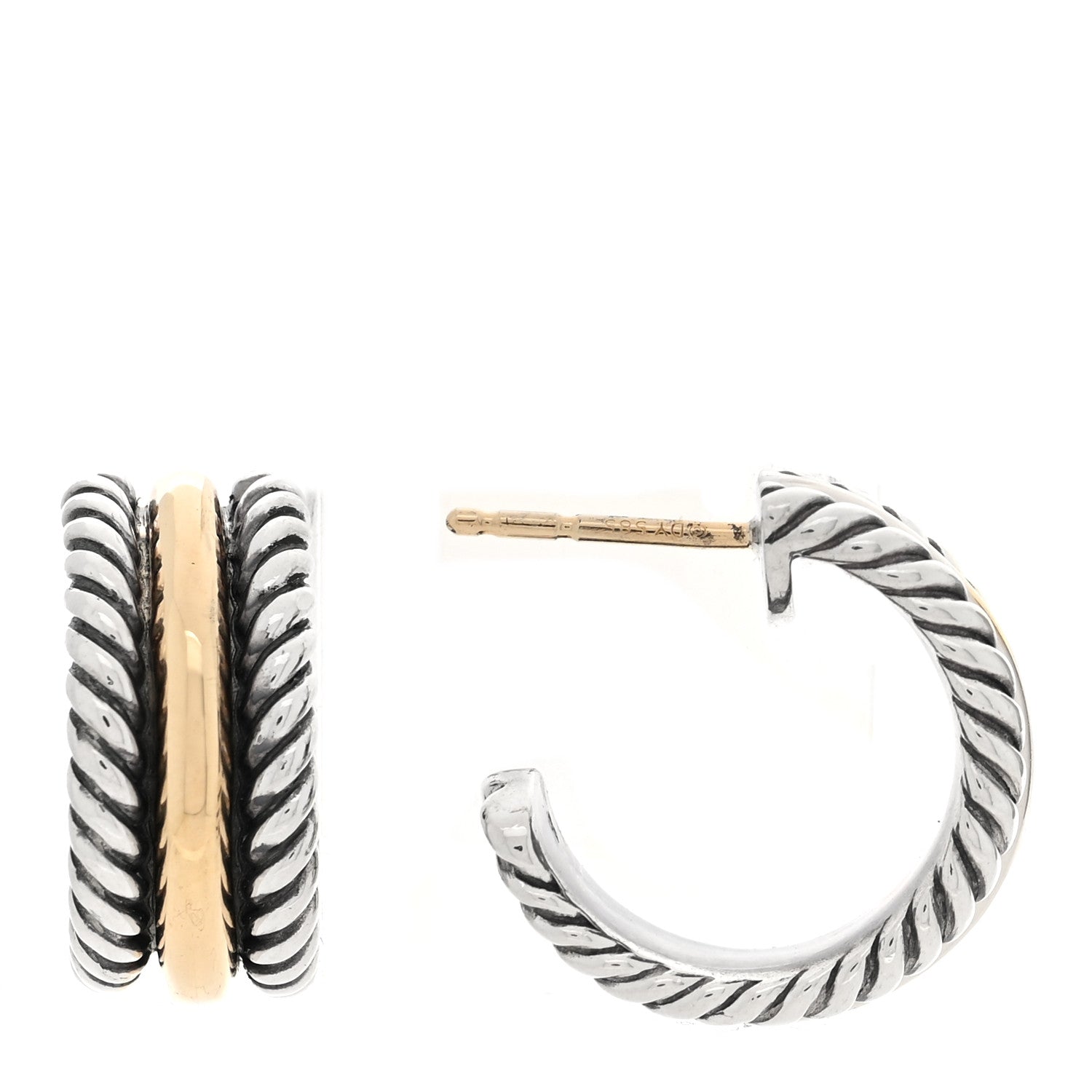 David Yurman Sterling Silver 14K Yellow Gold 15.6mm Cable Classics Hoop Earrings 1 of 4