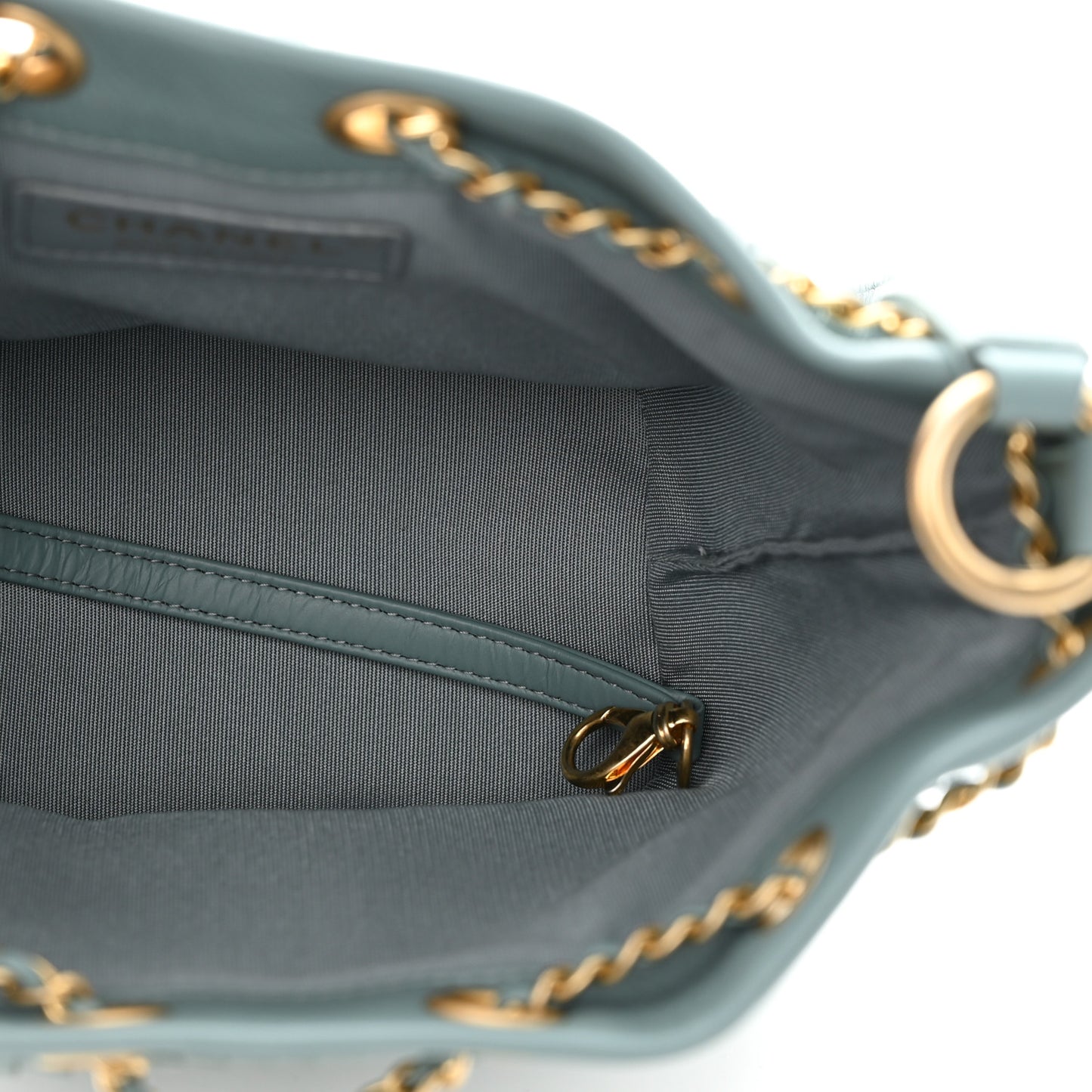 Crumpled Calfskin Coco Pleats Drawstring Bag Blue