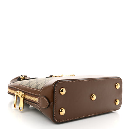 Gucci GG Supreme Monogram Azalea Calfskin Small Horsebit 1955 Top Handle Bag Beige Ebony Brown Sugar 7 of 19
