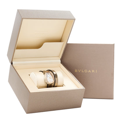 Bulgari Stainless Steel 18K Rose Gold Patent Diamond Bezel Mother of Pearl 20mm Serpenti Double Wrap Quartz Watch 5 of 5
