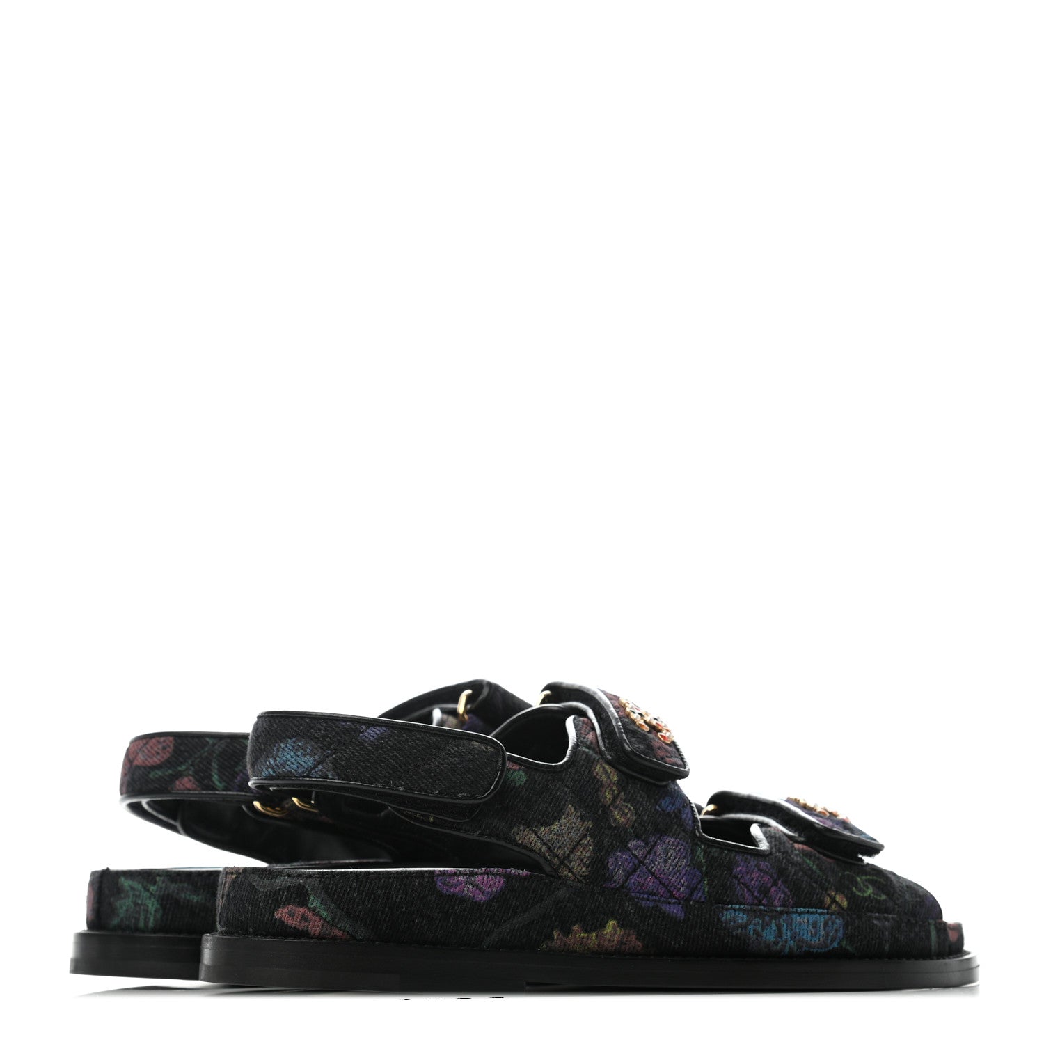 Chanel Denim Quilted Dad Sandals 36 Black Multicolor 3 of 6
