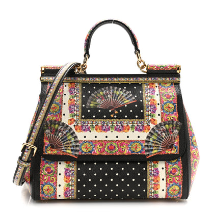 Dolce & Gabbana Dauphine Fan Foulard Medium Miss Sicily Satchel Black Multicolor 1 of 16