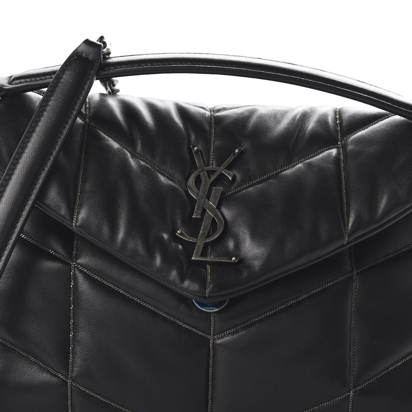 Lambskin Quilted Small Loulou Puffer Monogram Chain Satchel Black