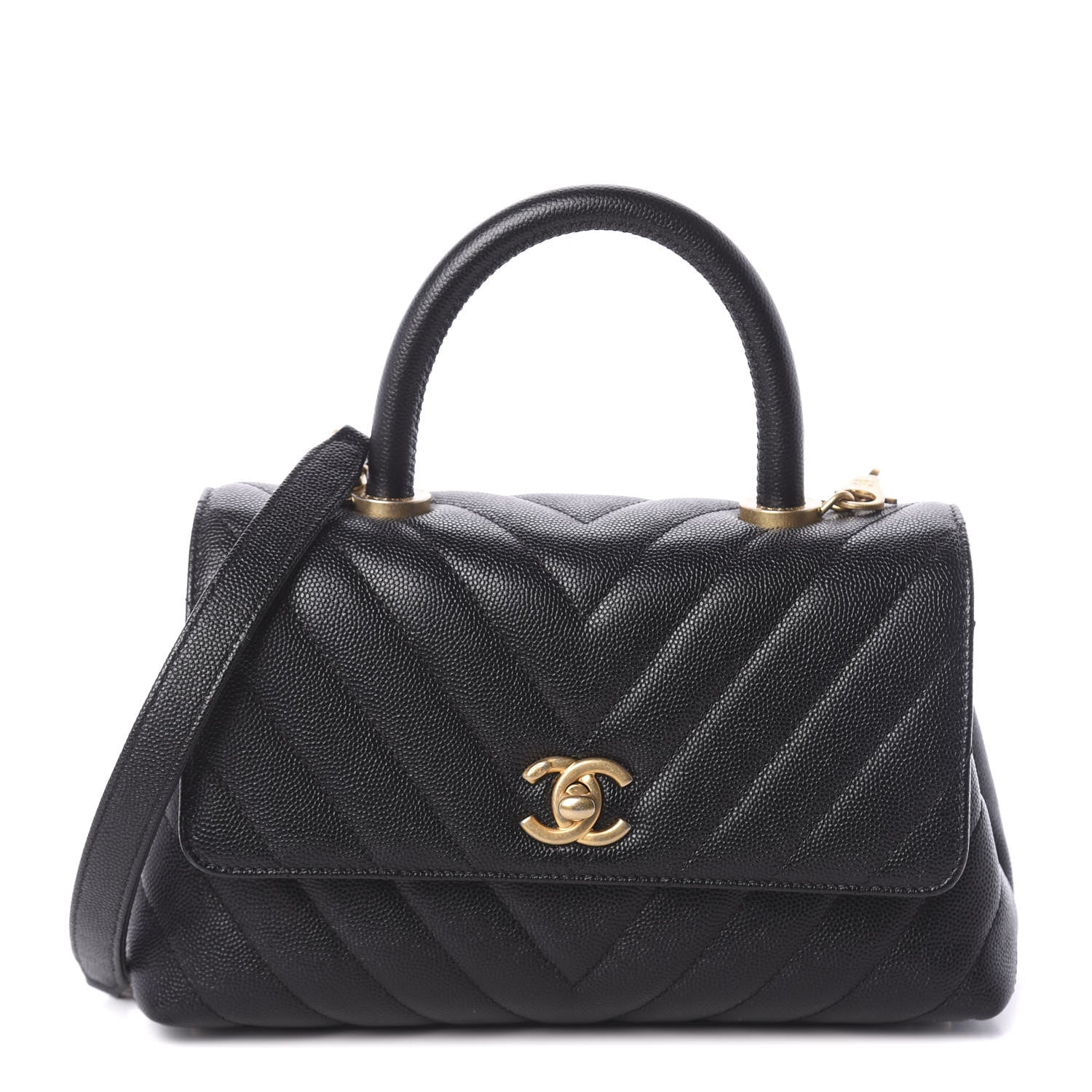 Chanel Caviar Chevron Quilted Mini Coco Handle Flap Black 1 of 11