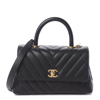Chanel Caviar Chevron Quilted Mini Coco Handle Flap Black 1 of 11