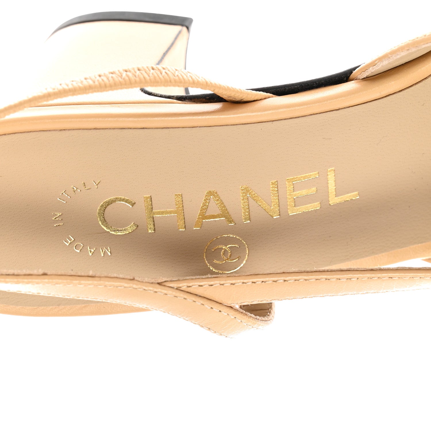 Chanel Goatskin Grosgrain Cap Toe CC Slingback Pumps 38 Beige Black 7 of 9
