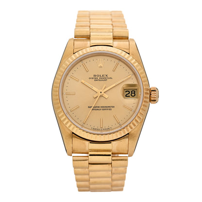 Rolex 18K Yellow Gold 31mm Oyster Perpetual Datejust President Watch Champagne 68278 1 of 4