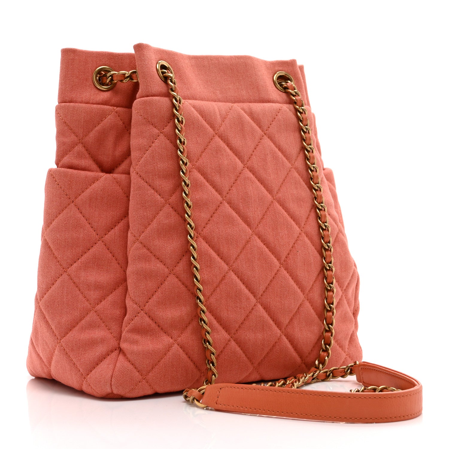 Chanel Washed Denim Quilted Small Urban Spirit Drawstring Bag Orange 3 of 10