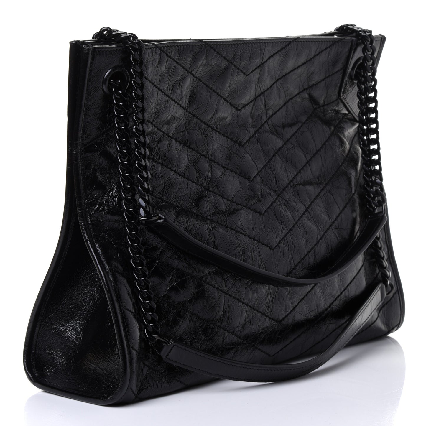 Crinkled Calfskin Matelasse Monogram Medium Niki Shopper Tote Black