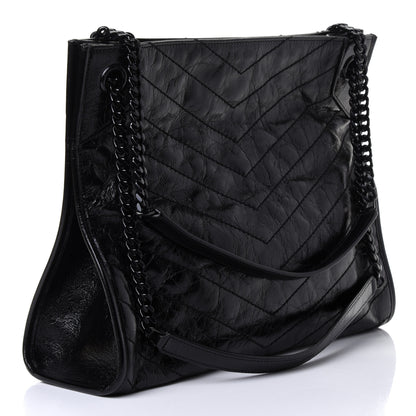 Saint Laurent Crinkled Calfskin Matelasse Monogram Medium Niki Shopper Tote Black 2 of 4