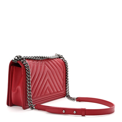 Chanel Calfskin Chevron Quilted Medium Boy Flap Red 2 of 10