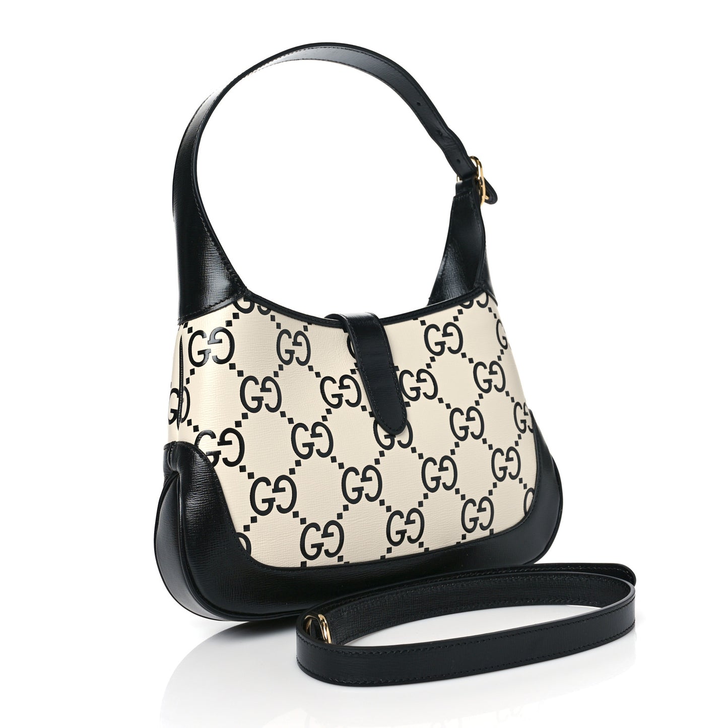 Azalea Calfskin GG Monogram Bi-Color Debossed Small Jackie 1961 Hobo Mystic White Black
