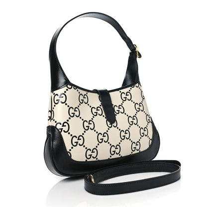 Gucci Azalea Calfskin GG Monogram Bi-Color Debossed Small Jackie 1961 Hobo Mystic White Black 3 of 9