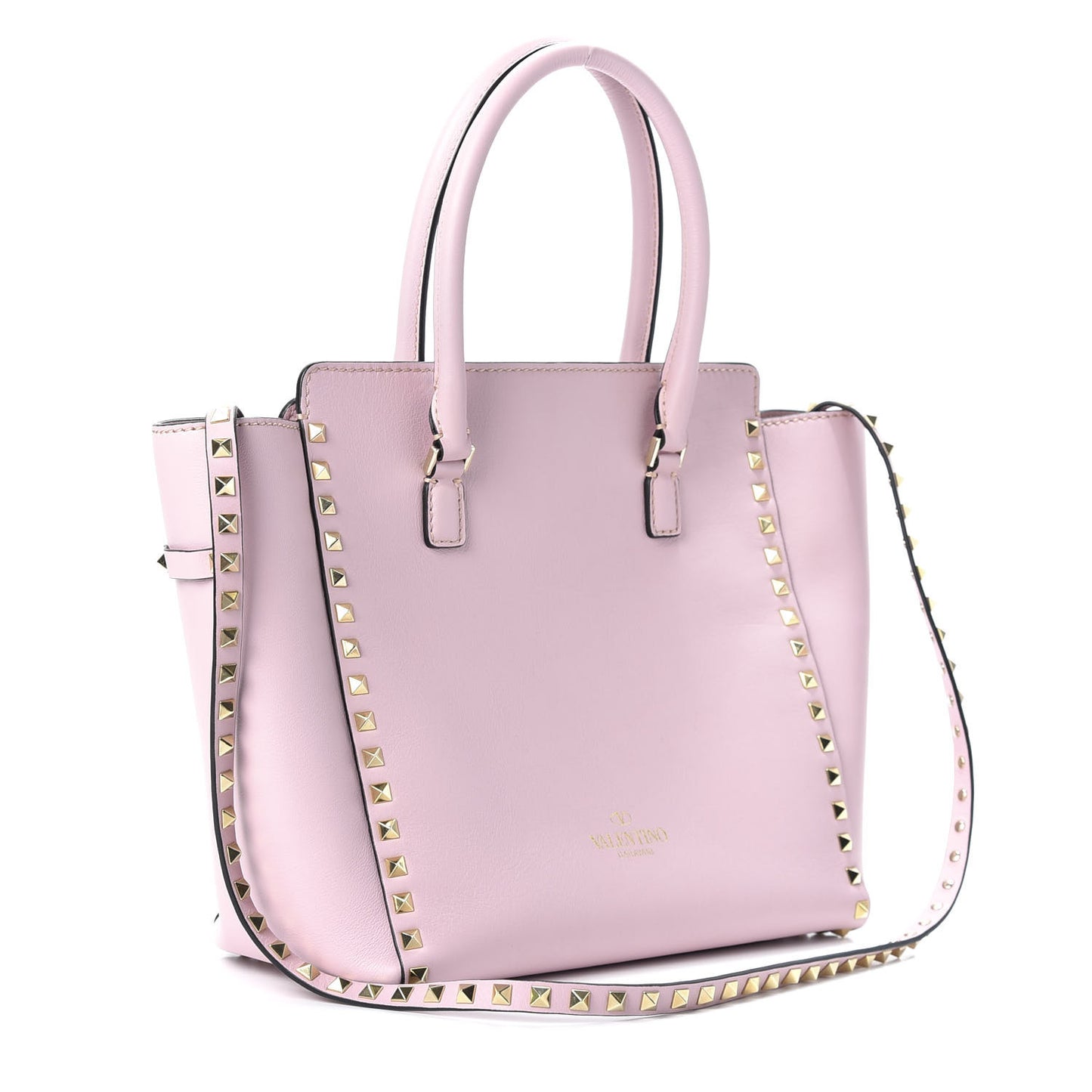 Vitello Rockstud Double Handle Tote Rose