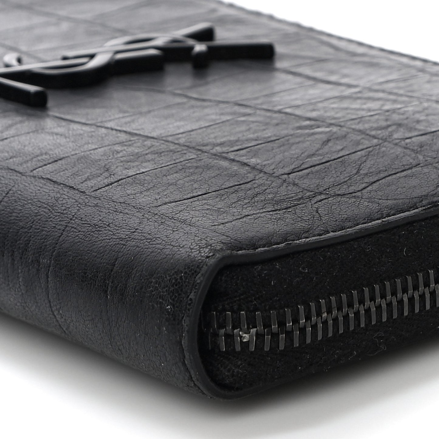 Crocodile Embossed Sheepskin Mens Zip Around Continental Wallet Black
