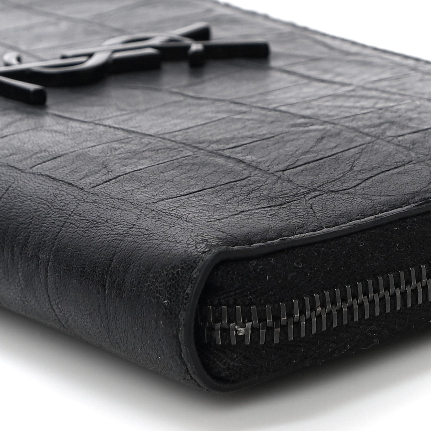 Saint Laurent Crocodile Embossed Sheepskin Mens Zip Around Continental Wallet Black 9 of 14