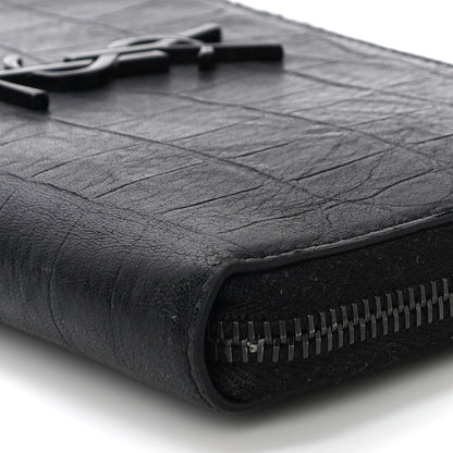 Saint Laurent Crocodile Embossed Sheepskin Mens Zip Around Continental Wallet Black 9 of 14