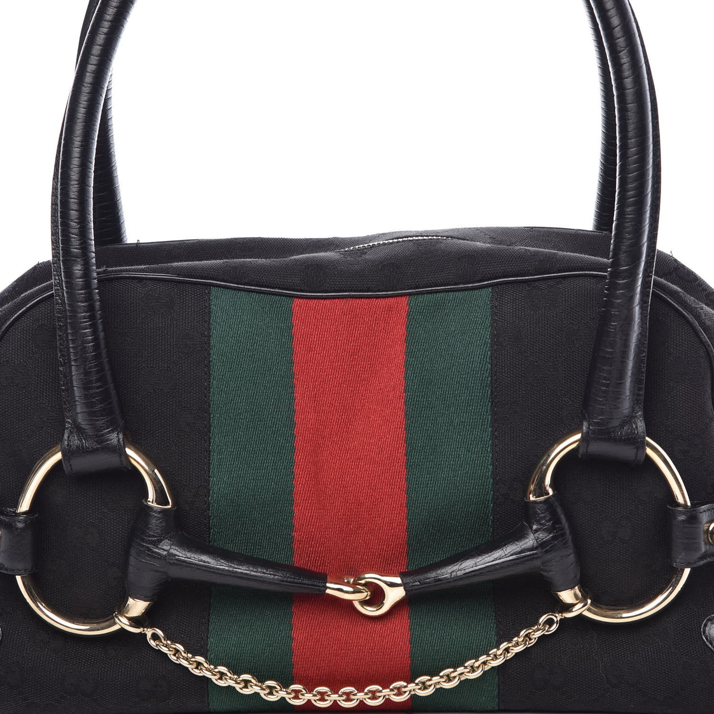 Monogram Web Large Horsebit Satchel Chain Black
