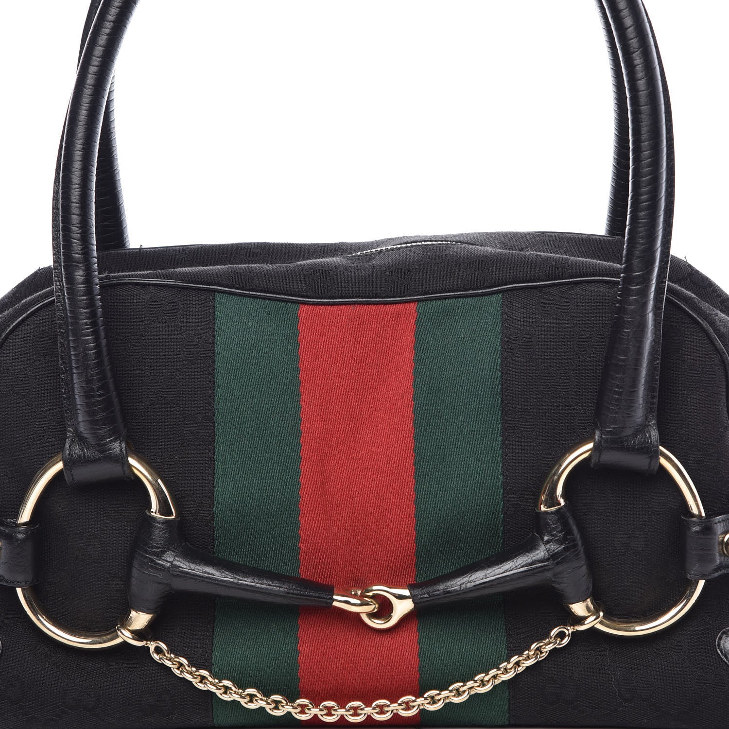 Gucci Monogram Web Large Horsebit Satchel Chain Black 15 of 15