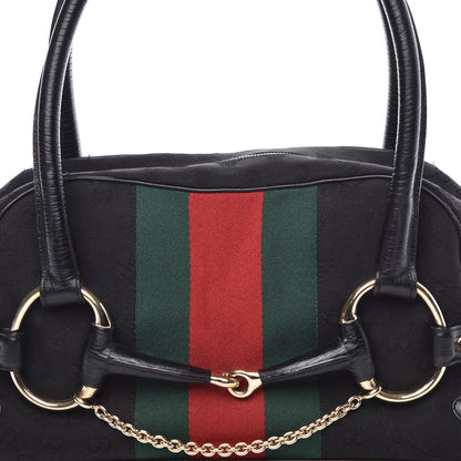 Gucci Monogram Web Large Horsebit Satchel Chain Black 15 of 15