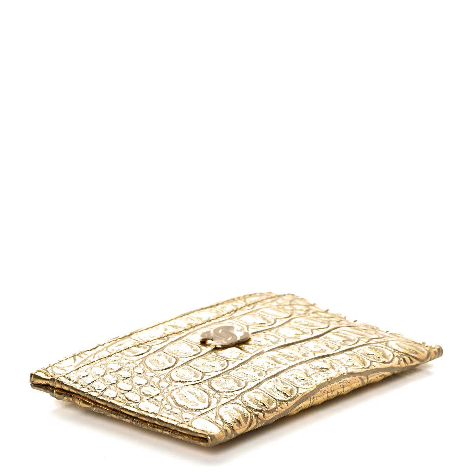 Chanel Metallic Calfskin Crocodile Embossed Cocodile Card Holder Gold 4 of 7