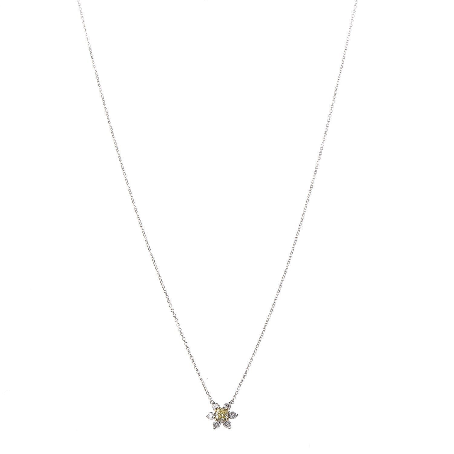 Tiffany Platinum 18K Yellow Gold Diamond Fancy Yellow Diamond Buttercup Necklace 1 of 5