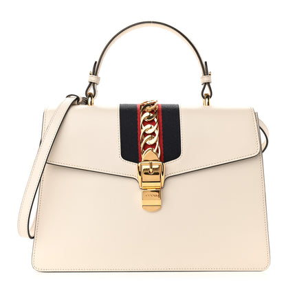 Gucci Calfskin Web Medium Sylvie Top Handle Bag White 1 of 10