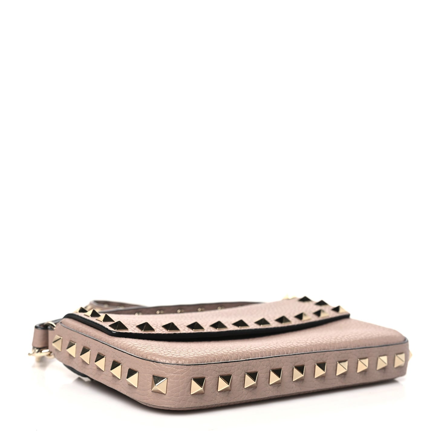 Grainy Calfskin Rockstud Crossbody Pouch Poudre