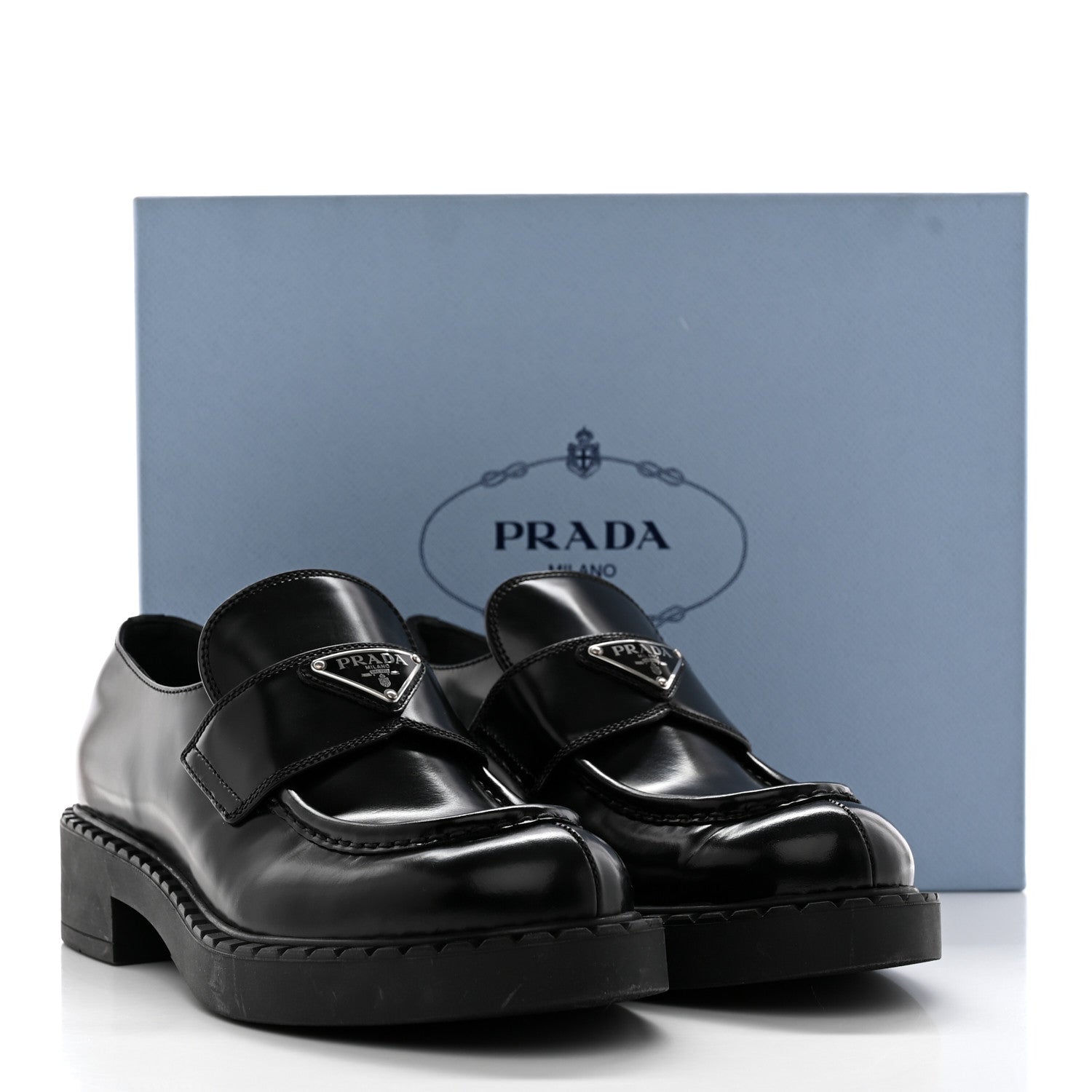 Prada Spazzolato Metal Triangle Logo 50mm Loafers 40 Black 18 of 18