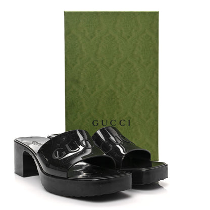 Gucci Rubber Gucci Logo Womens Platform 20/60mm Slide Sandals 41 Black 8 of 8