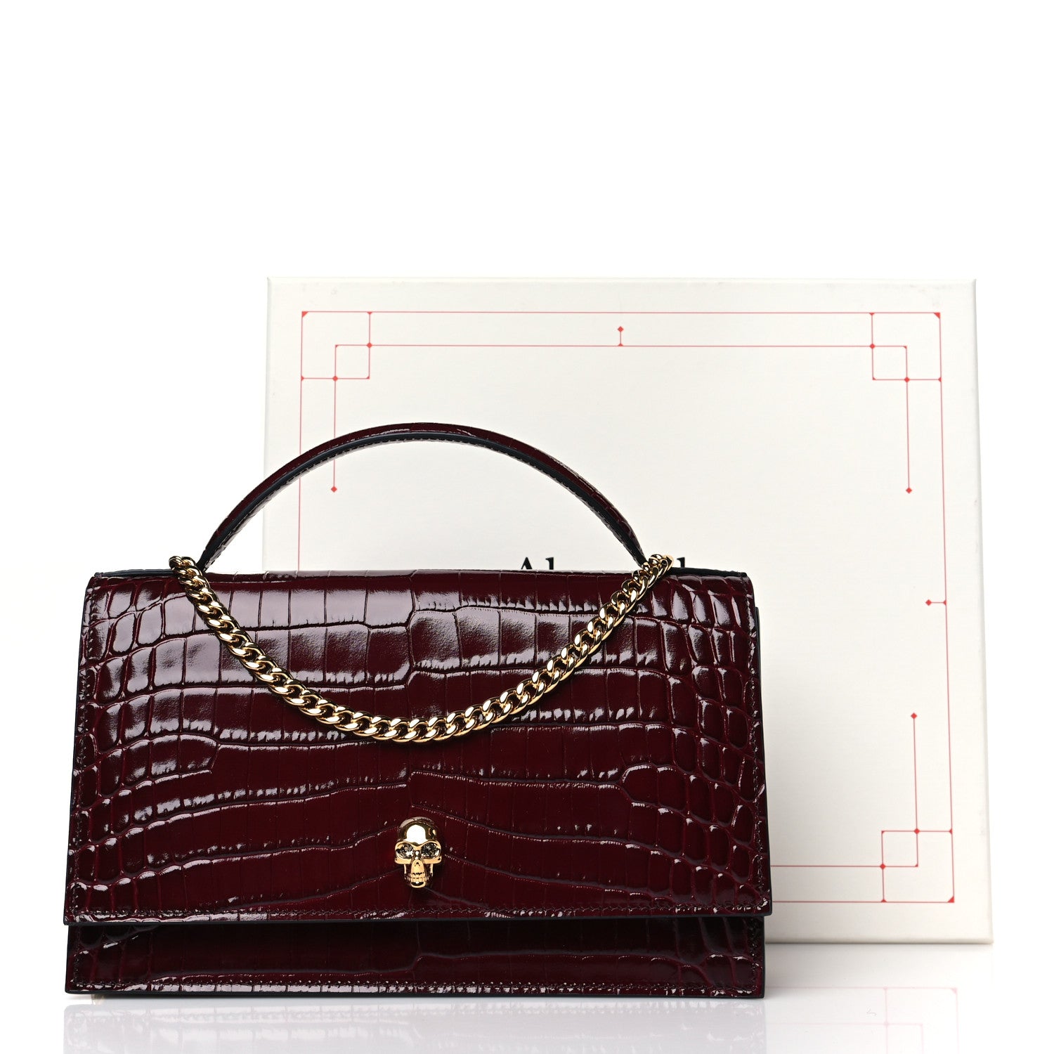 Alexander McQueen Calfskin Crocodile Embossed Skull Medium Shoulder Bag Madder 9 of 9